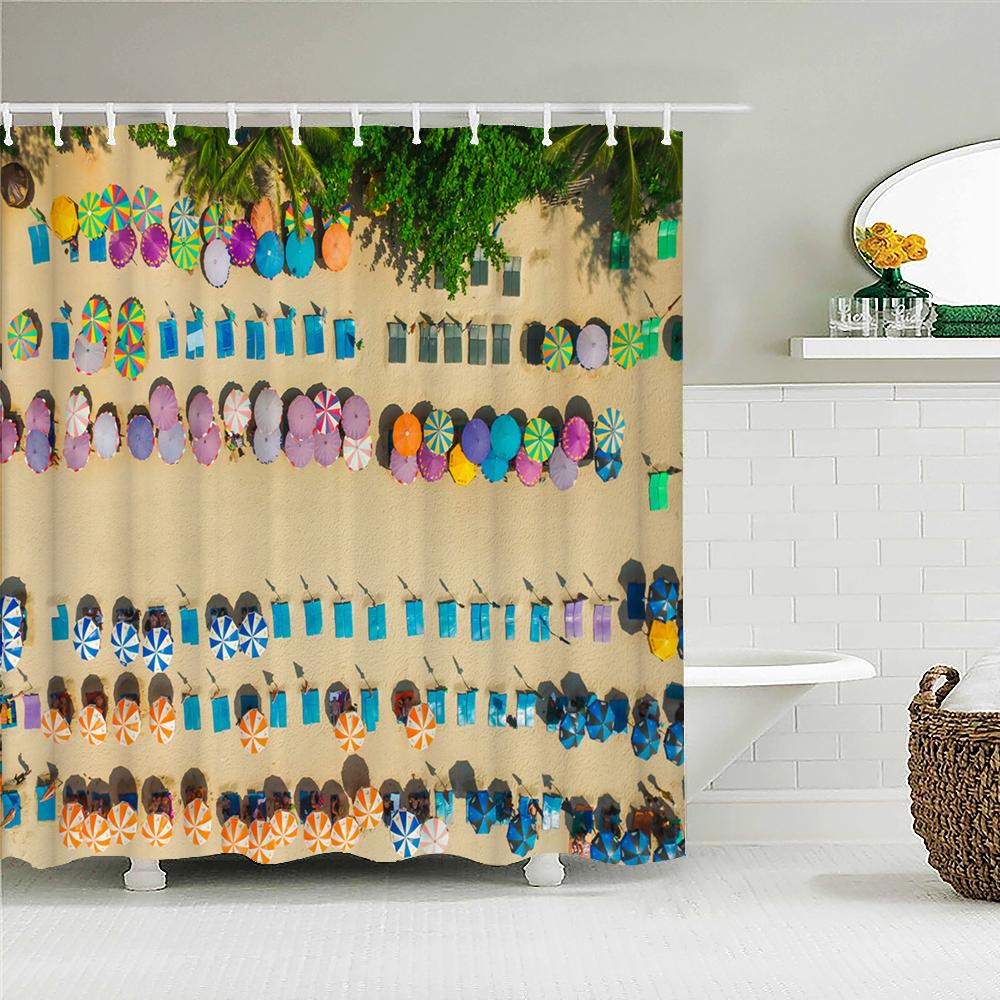 High Quality Sunny Sea Beach Scenery Fabric Shower Curtain Waterproof Printing Bath Curtains For Bathroom Decorate With Hooks