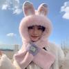 Bunny Ears Hat and Scarf All In One Hat for Women Winter Plush New Style Scarf Furry Two Piece Suit