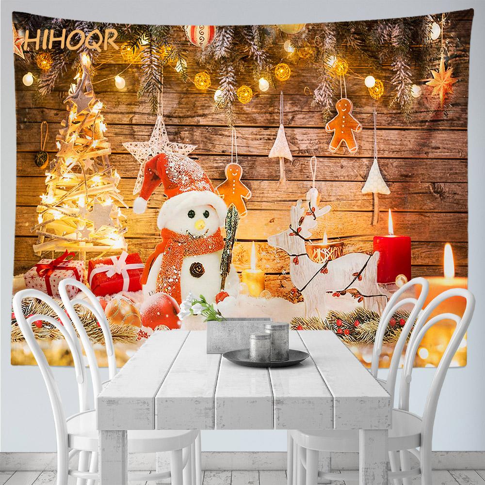 Christmas Tapestry Wall Hanging Santa Claus Christmas Snow Scene Window Tapestry Aesthetic Room Decor Home Holiday Decoration