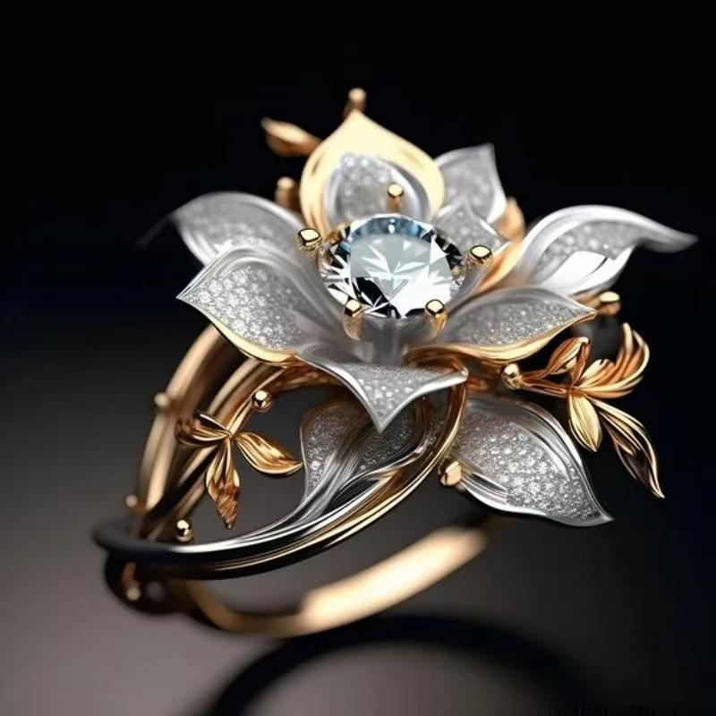 Vintage Flower Sapphire Unique Party Ring Elegant Unique Zircon Hollowed Out Trendy Women's Exquisite Wedding Accessories Gift