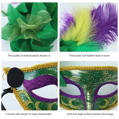 Feathered Sequins Masquerade Mask Halloween Party Eye Mask Flower Decoration Half Face Mask for Women Cosplay Eyewears