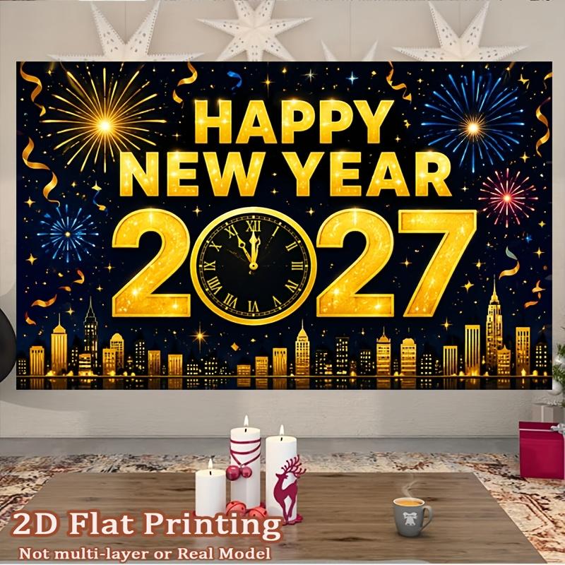 1 Pezzo Felice Anno Nuovo 2027 Orologio Fuochi d'Artificio Decorazione Sfondo Decorazioni per Sfondo Celebrazione per Studio Fotografico Stand Festa