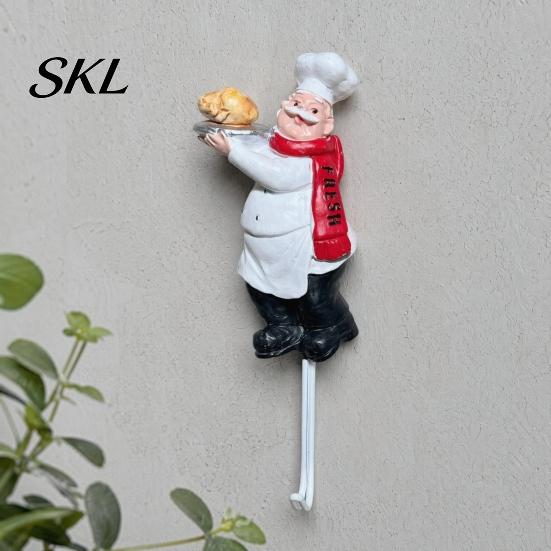 Adhesive Bathroom Hook Cute Chef Shape Hook, Strong Resin Kitchen Wall No Punch Fun Decoration Backing Decorative for Home Hang Utensils Dishcloths