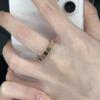 Natural Stone Rainbow Tourmaline Ring Fashion Retro Handmade Metal Wire Winding Beaded Open Adjustable Ring Female Charm Jewelry