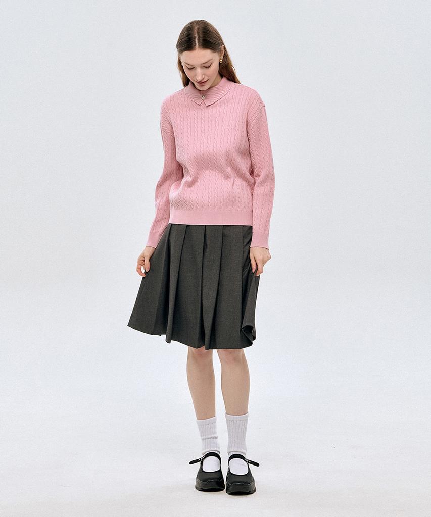 LESONNET Duke Cable Knit Pullover Pink