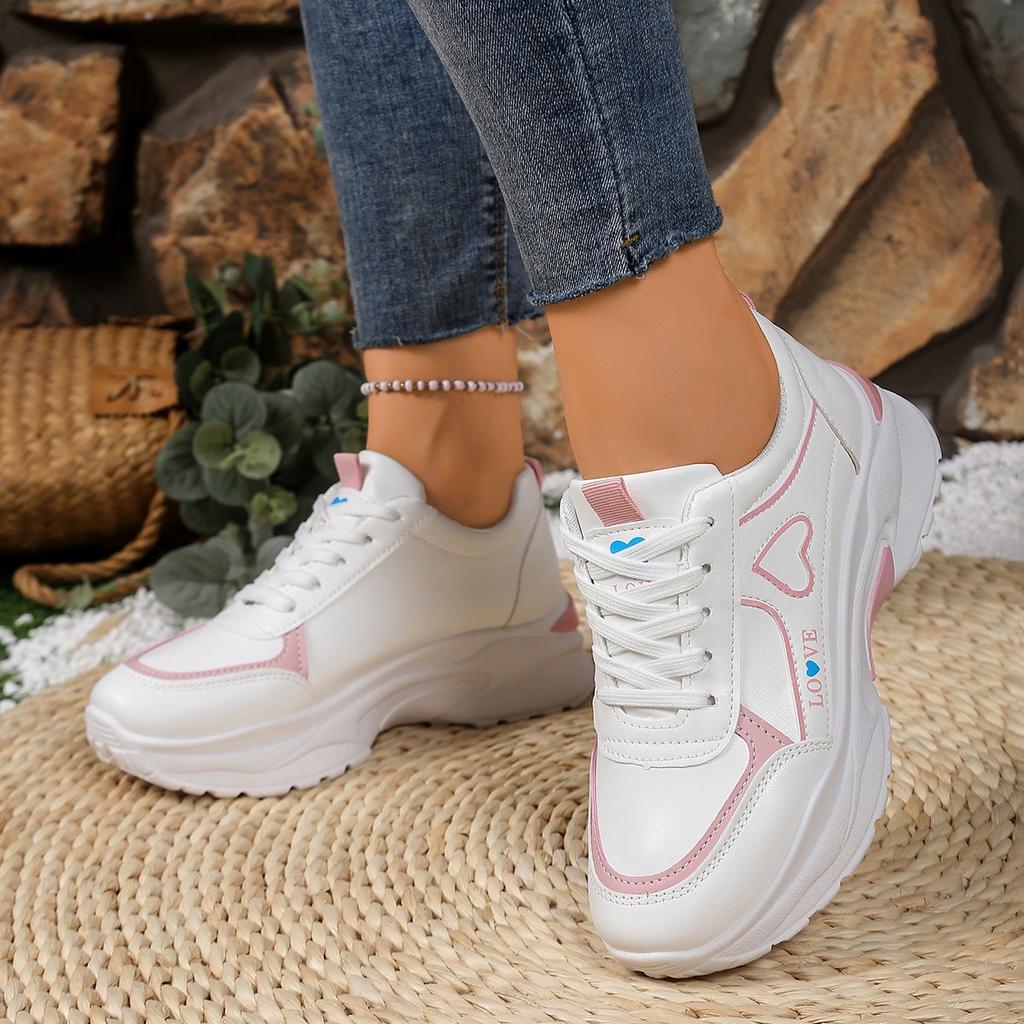 New Women Shoes Heart-shaped Platform Sneakers Woman Walking Sports-shoes Breathable White Shoe Casual Woman Footwear