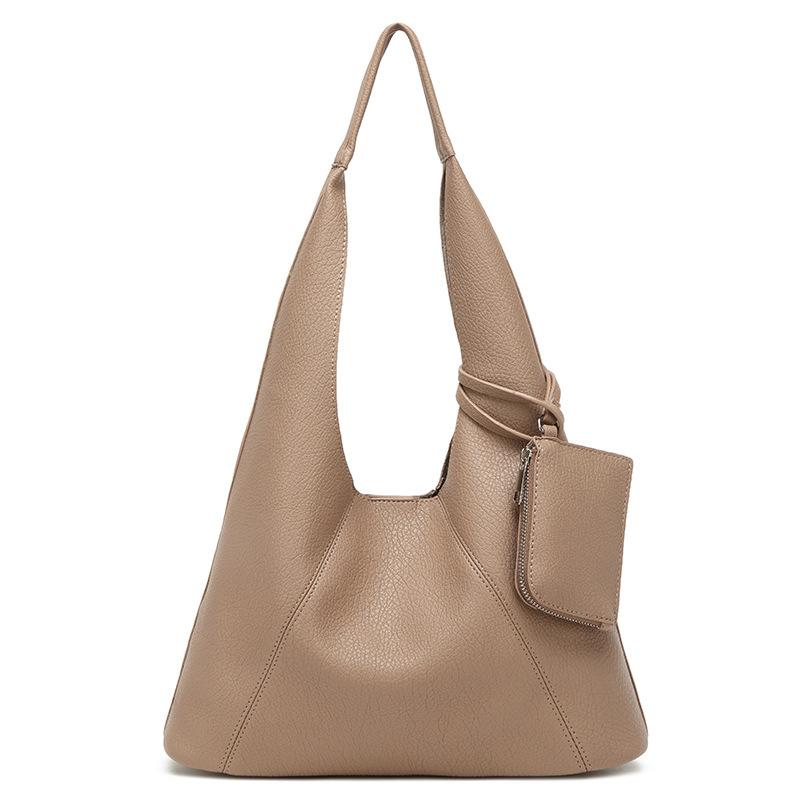 

Korean version of casual lychee pattern tote bag women s versatile texture soft leather shoulder bucket bag simple commuter portable armpit верблюд