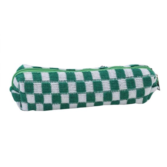 Knitted Checkerboard Pen Bag Large Capacity Portable Zipper Boys Girls Students Pencil Stationery Pouch Case School Supplies