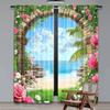 Set Of 2 View Blue Sky Beach Curtains Flowers Stone Arch Scenery Apply Living Room Bedroom Hotel Store Curtain For Great Made Polyester