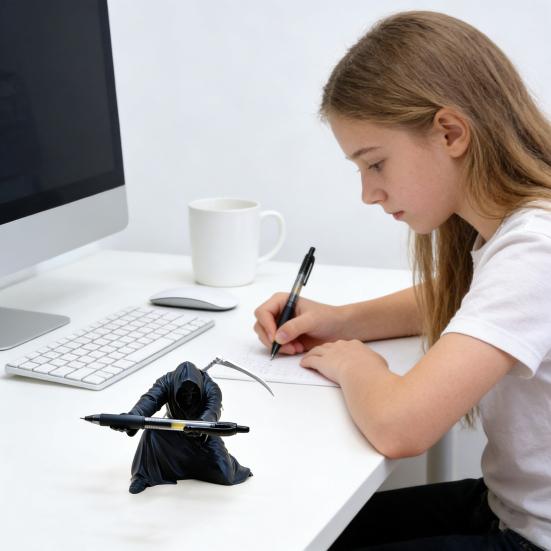 Grim Reaper Pen Holder 3D Printed Gothic Pencil Storage Rack Desktop Organizer for Halloween Home Office Decor