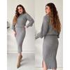2025 A/W Solid Color High Neck Pullover & Slit Skirt Set