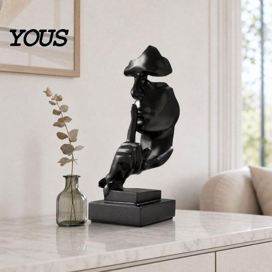 Gold Black White Figurine Abstract Faceless Sculpture, Modern Minimalist Silence Resin Statue, Luxury Light Figure Home Decor for Office