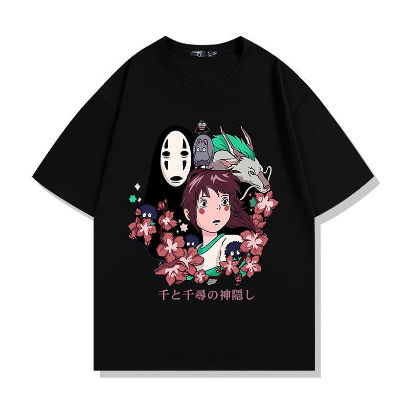 Japanese Anime Spirited Away 100% Cotton Short Sleeve T-shirt Men's and Women's Summer Fashion Brand Short Sleeve Clothes