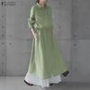 ZANZEA Women Casual Turn Down Collar Long Sleeve Loose Long Shirt Dress