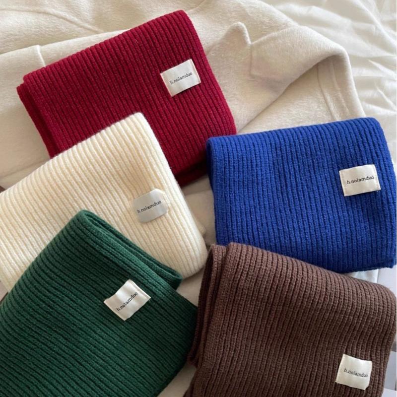 Solid Color Women Knitted Scarf Thicken Windproof Scarves Neck Cover Soft Thermal Neck Warmer