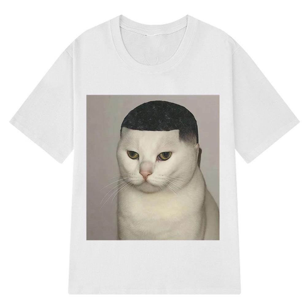Funny Haircut Cat Meme T-Shirt  Women Harajuku T-Shirts Summer Short-sleeved Casual Trend Oversized T-shirts