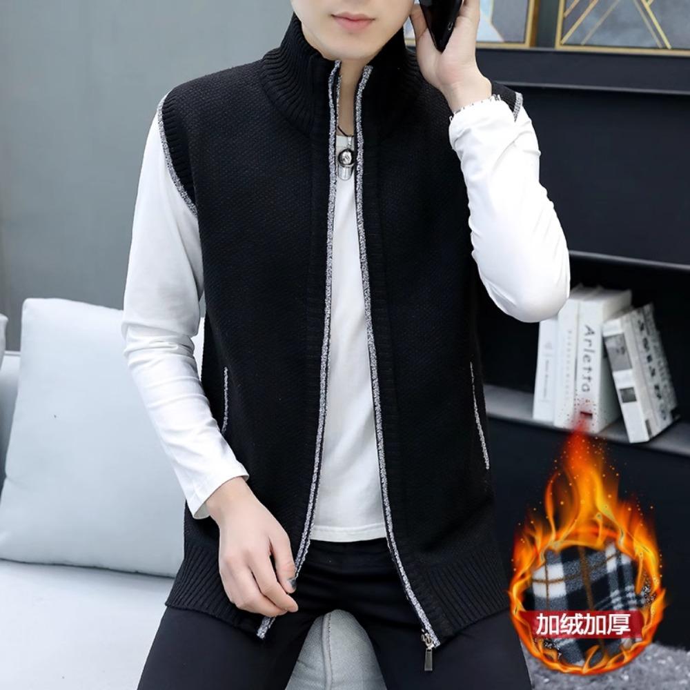 

Осень-зима мужской свитер майка корейская версия без рукавов свитер плечи мужской теплый кардиган вязание XL чёрный