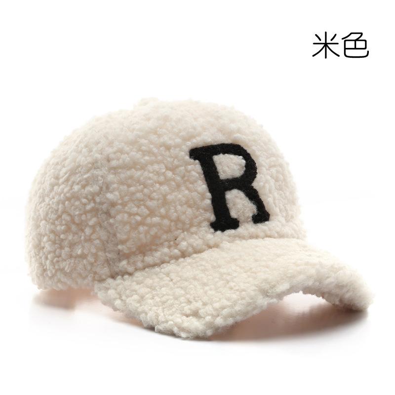 Autumn and Winter Lamb Wool Letter Embroidery Cap Outdoor Sports Leisure Cold Baseball Hat