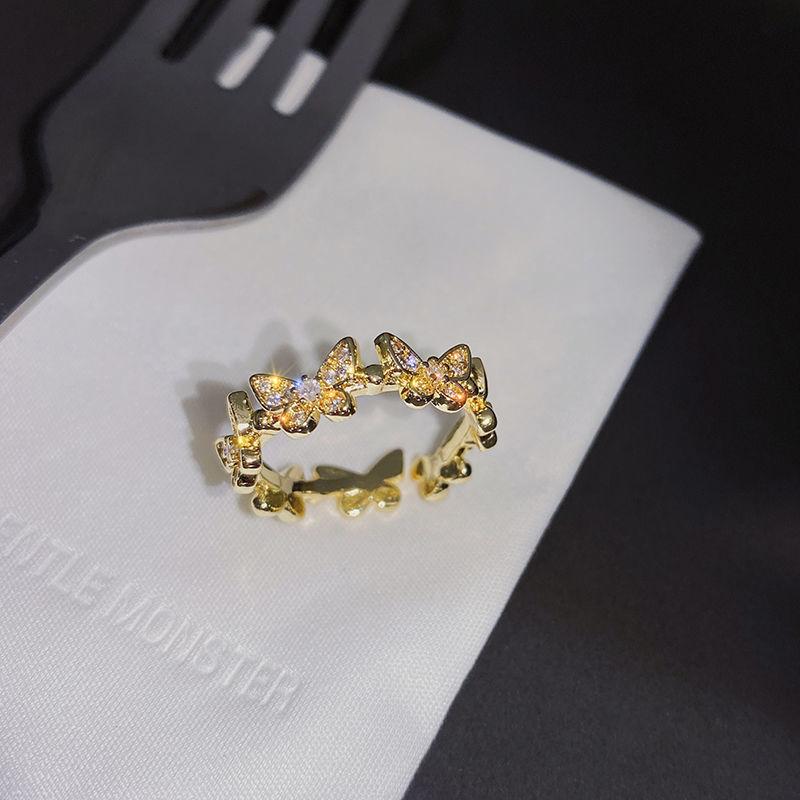 

1PC Fashionable Personalized Copper Material Inlaid Zircon Butterfly Women s Ring Opening Adjustable Ring золотий