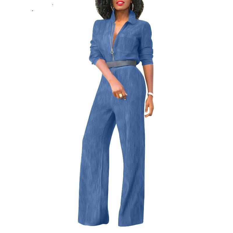 Women Loose Suspenders Pocket Long Pants Casual Streetwear Hole Denim Jumpsuits Waistline Straight Jeans Rompers