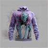 Mens Loose Fit Hooded Sweatshirt Halloween Horror Cartoon Print Long Sleeve Pullover Teens Adults