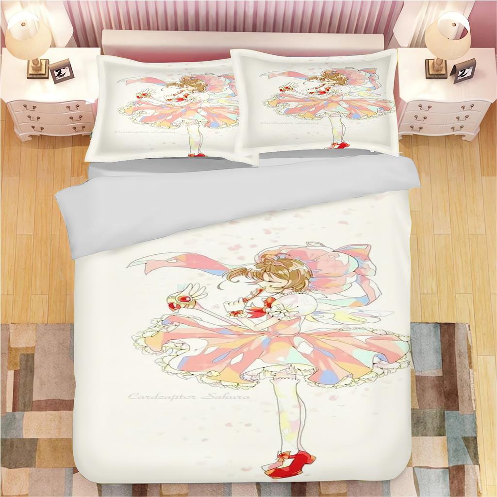 Comforter Anime Magical Girl Sakura Bedding Set Reactive Printing Children & Adult Theme