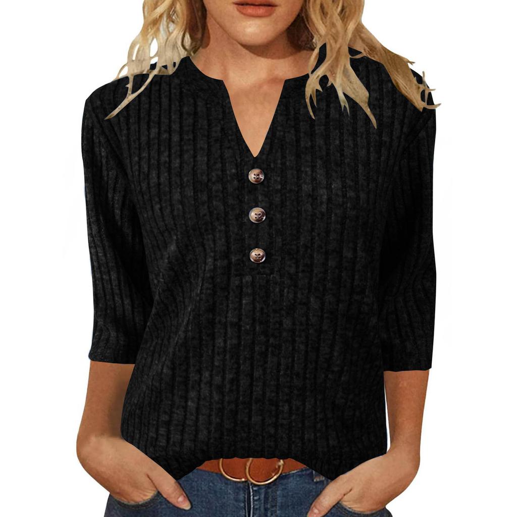 Women's Casual Fashion Comfortable V-Neck Button Sweater Warm Top