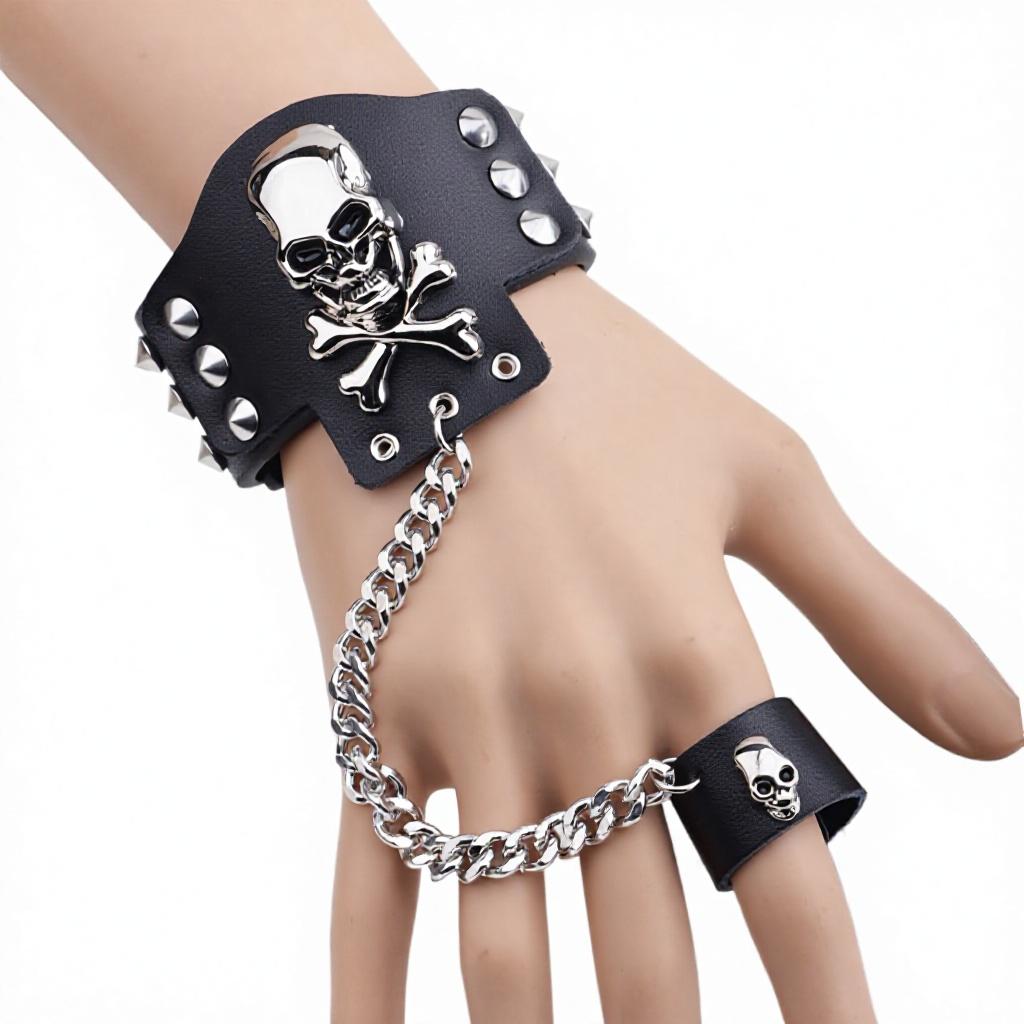 Versatile and Fashionable Zinc Alloy Skull Head Trendy Accessory-punk Cuff Bracelet Pendant Ring Electroplated Unisex