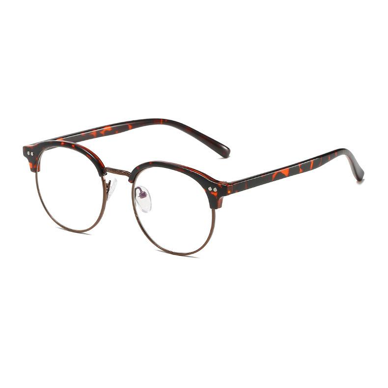 Fashion Literary Flat Glasses Women, Retro Round Frame Metal Eyebrow Glasses Frame Men's Retro Personalized Glasses Frame