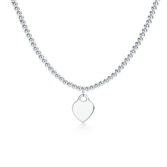 100% S925 Sterling Silver Necklace, Beaded (4 Mm) Heart-shaped, High-quality 1:1 (with Logo), Valentine's Day Jewelry For Ladies