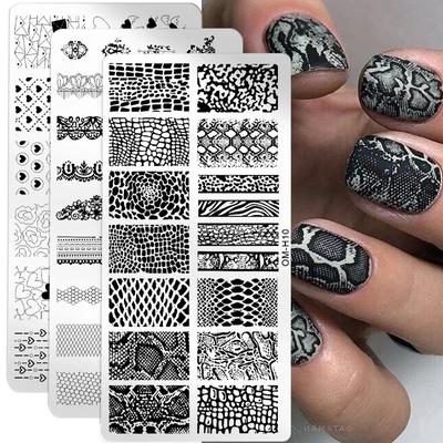Piastre per Stamping Unghie Serpente Leopardo Lettera Inglese Cuore Amore Foglie Fiori Design Piastre per Stampa Stencil per Nail Art Strumenti per Timbro