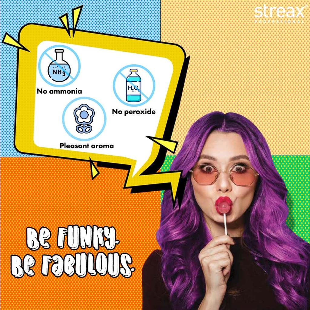 Streax Professional Crazy Violet Semi Permanent Hair Colour Ammonia Free Easy DIY Use Long Lasting Vibrant Purple Hair Dye For Bold Highlights 100ml