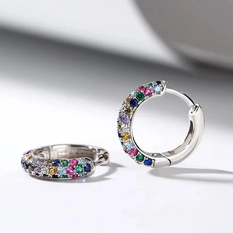 Sterling Zinc Alloy Colored Zircon Earrings Ear Buckles Elegant Style Imple Versatile  Casual Personalized Zircon  For