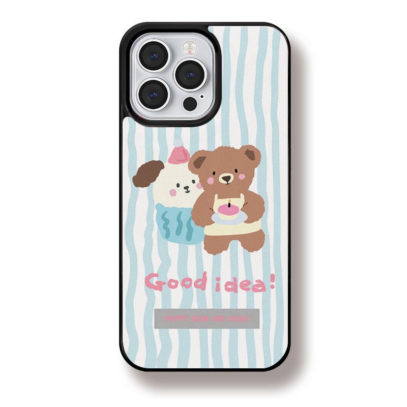 

Чехол для iPhone 16 15 14 с матовым черным краем, совместимый и подходящий для 13/12 promax Puppy Bear 12PROMAX