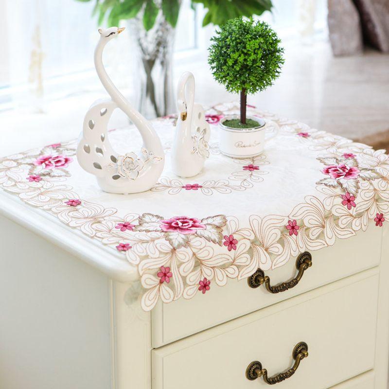 High-End Embroider Bedroom Nightstand Cover Fabric Craft Cover Cloth Embroidered Idyllic European Dust Towel Tablecloth Tablecloth Square Towel