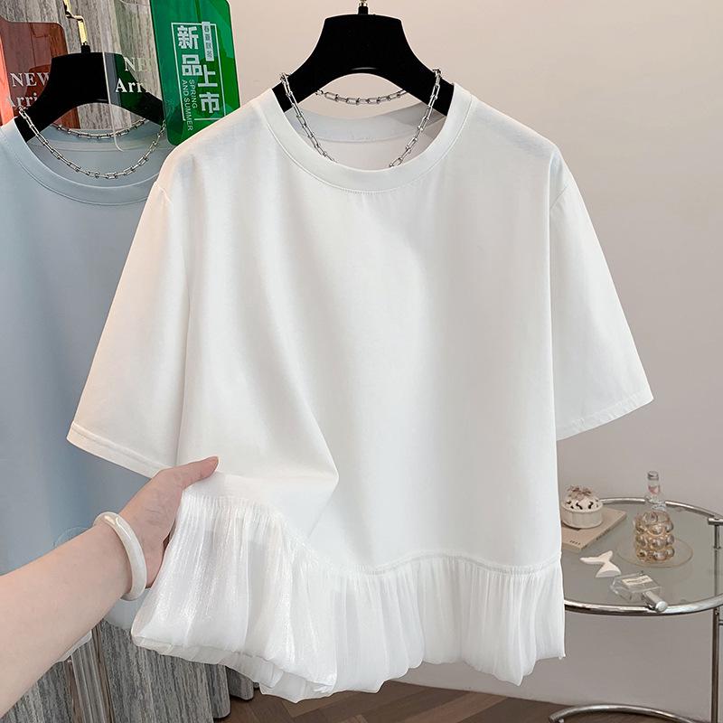 Summer Lace Splicing Plus Size Slimming Short-Sleeve T-Shirt