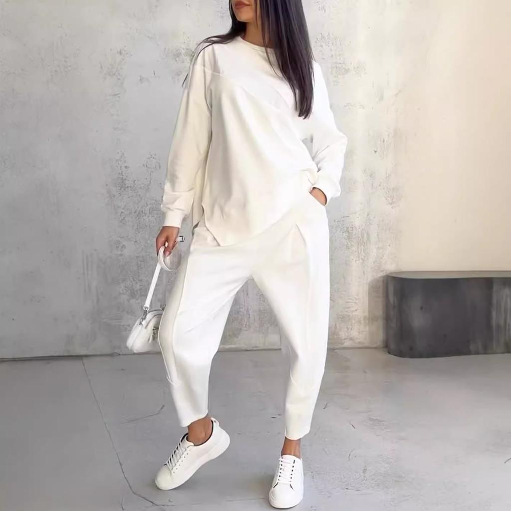 Fall Winter Womens Casual Sweatsuit With Pockets And Spliced Design For Streetwear Style