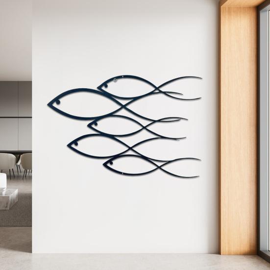 Metal Wall Decor Line Art Shoal of Fish Decoration Minimalist Wall Art Nautical Fish Ornament for Home Living Room Office Bedroom