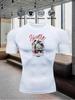 Men's Compression Shirt Quick Dry Navy Blue Gym T-Shirt "HUSTLE" Fallen Angel Print Workout Sportswear