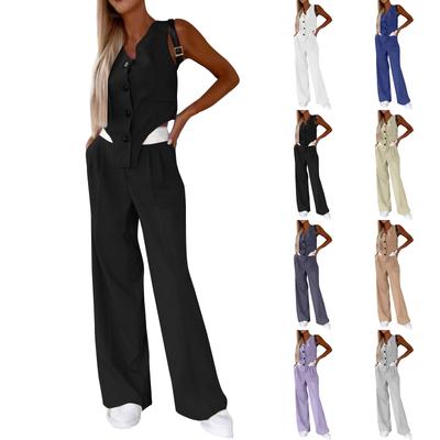 Women's Summer Fashion Casual Button Vest Trousers Set Women's Clothing