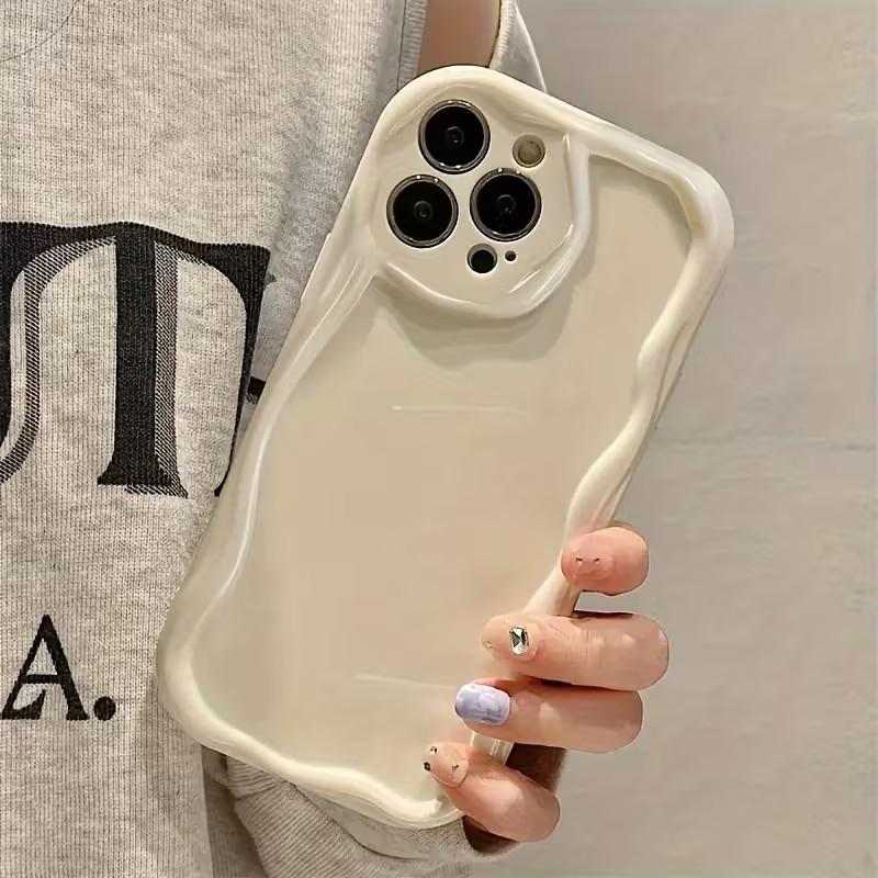 Solid Color Oval Curly Wave Bumper Phone Case For 17 17E 16 16E 15 14 13 12 11 Pro Max 14 15 16 Plus Soft Silicone Cover