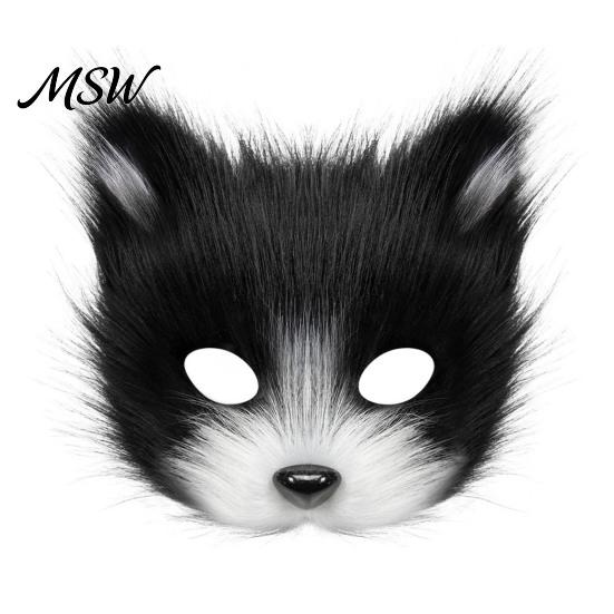 Cosplay Furry Tail Plush Fox Mask, Fluffy Tail, Costumes Props, Fuzzy Animal Mask Set for Costume Party Anime Convention And Role Play Accessories