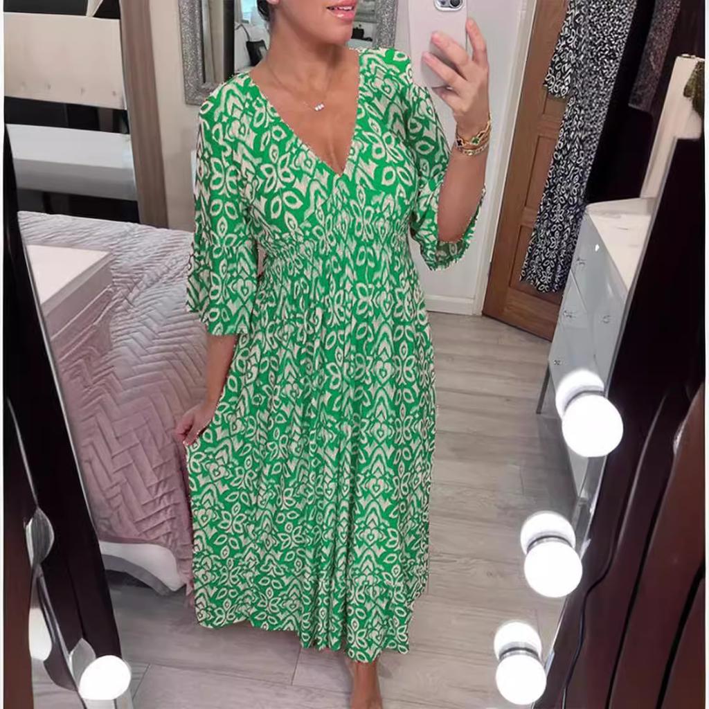 IHUASU Robe fleurie grande taille à col en V et super fée pour la plage, les vacances, la plage, jupe longue