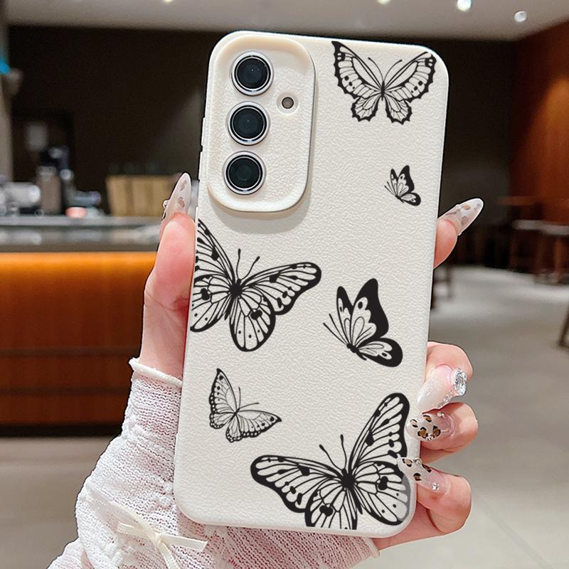 Leather Texture Butterfly Printed Case For Samsung Galaxy S24 FE S25 S23 S22 Ultra A16 A55 A15 A54 A35 A25 A56 5G Soft TPU Cover