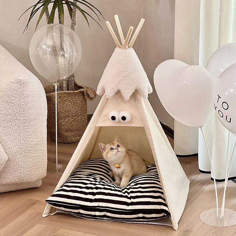 

Dog Tent Kennel All Year Round Neutral Winter Warm and Cute Removable Washable Closed Cat House Pet Supplies Cream apricot [In Stock quick hair]]