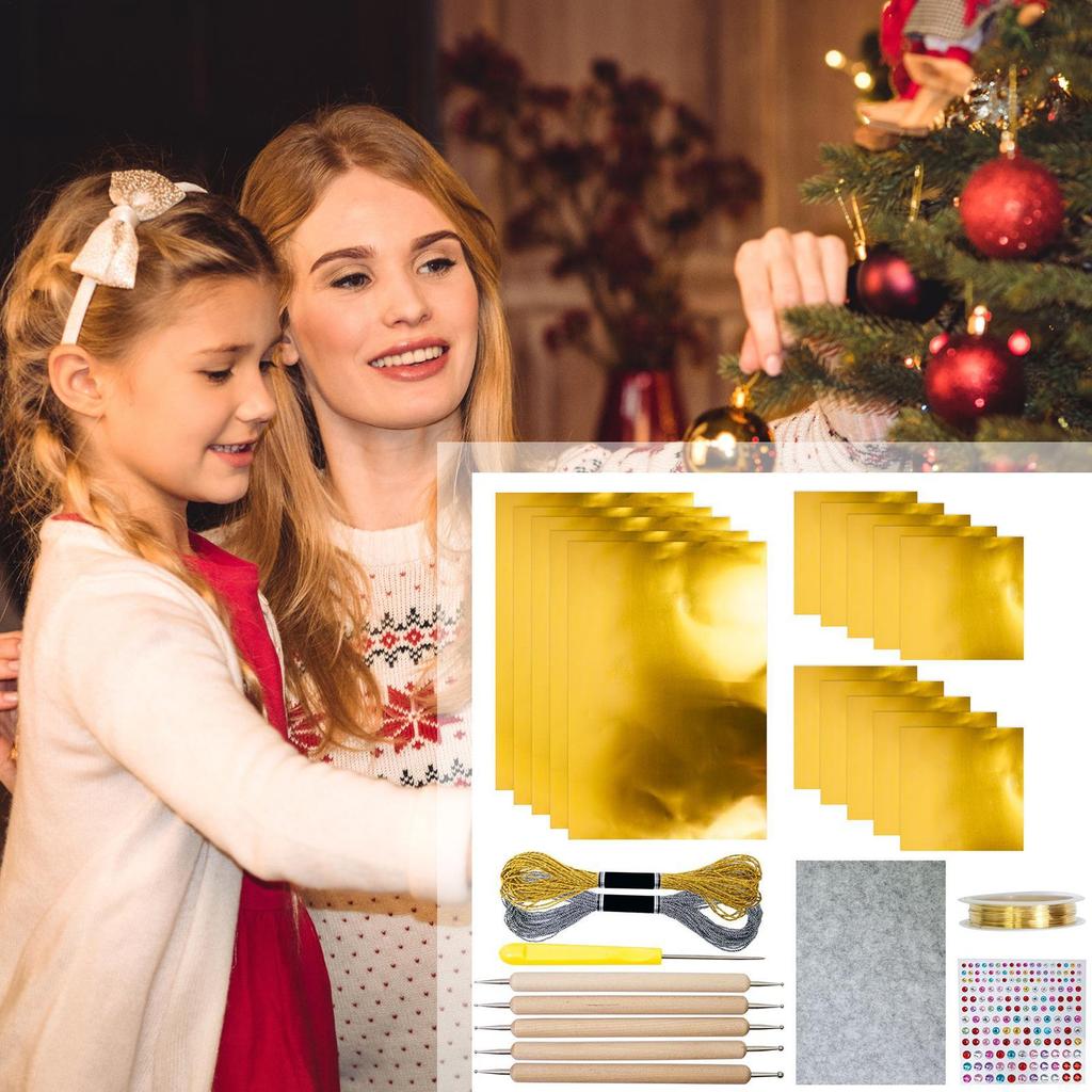 Sparkling Foil Embossed Craft Set Handmade Christmas Hanging Ornament For Holiday Decoration Christmas Party Supplies