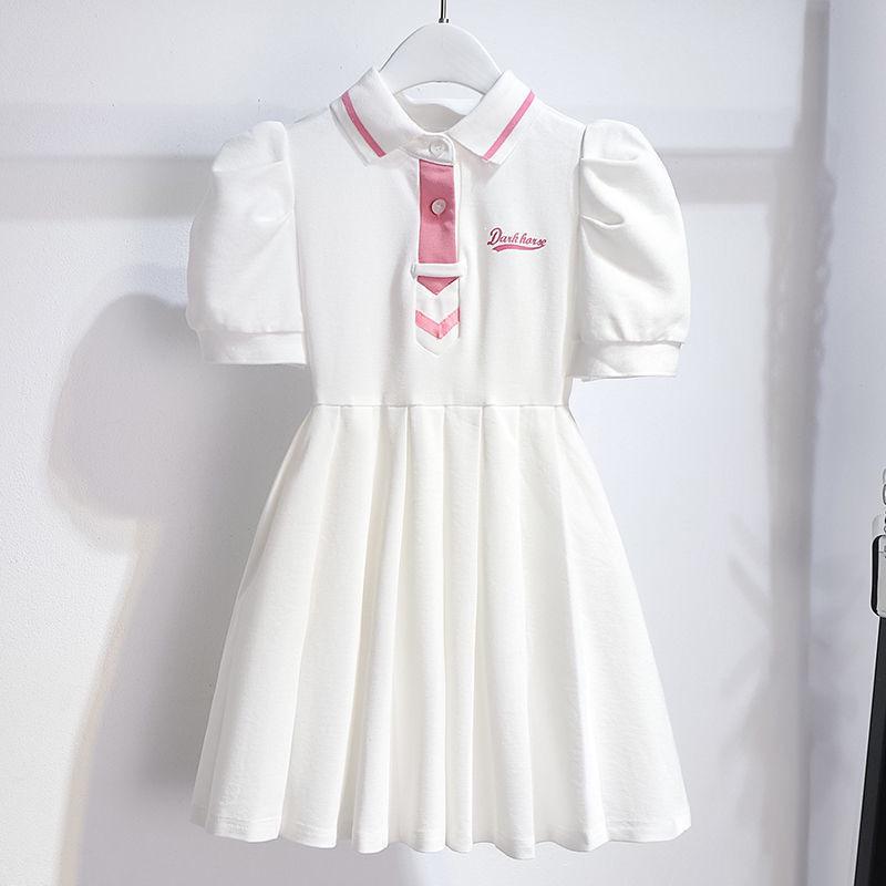 Girls' Polo Collar Pleated Dress - Sweet Fragrance Style for Children