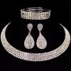 Bride's wedding dress - silver four-row necklace, earrings, elastic wristbands, elastic rings - a set of 4 items