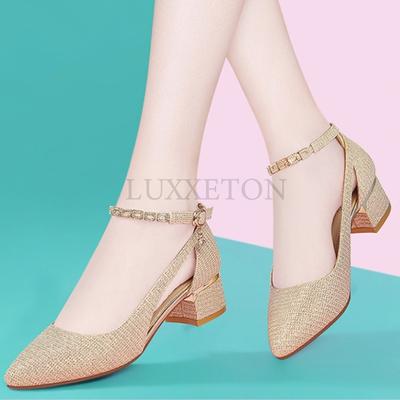 Women Fashion Golden High Quality Buckle Strap High Heel Shoes for Sexy Party Night Club Lady Cute Pumps Zapatos De Mujer
