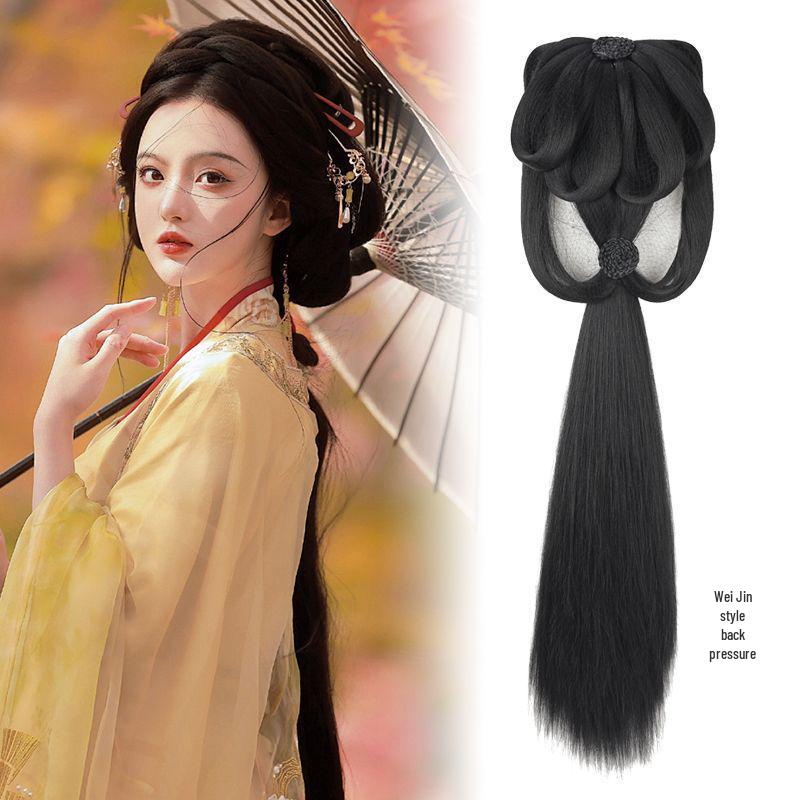 Parrucca Hanfu con Chignon Integrato - Set di Accessori per Capelli Stile Wei Jin: Chignon imbottito per capelli quotidiano e copricapo per costume antico